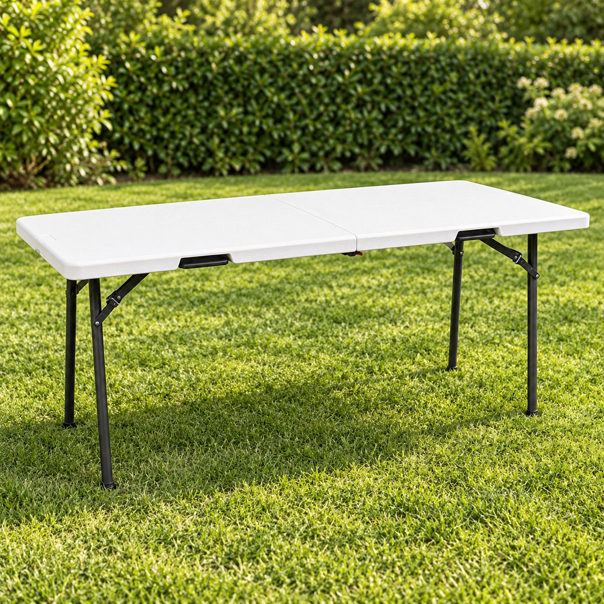 White folding table outdoors