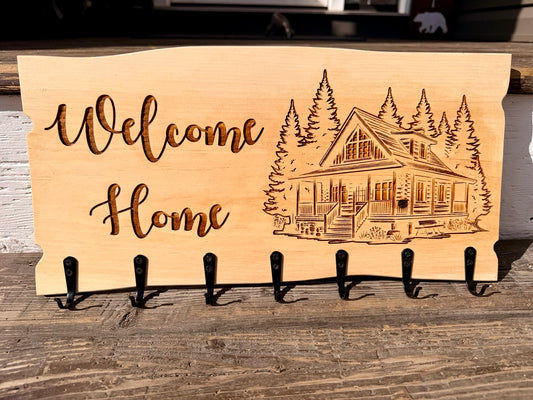 Welcome Home engraved key holder with seven hooks